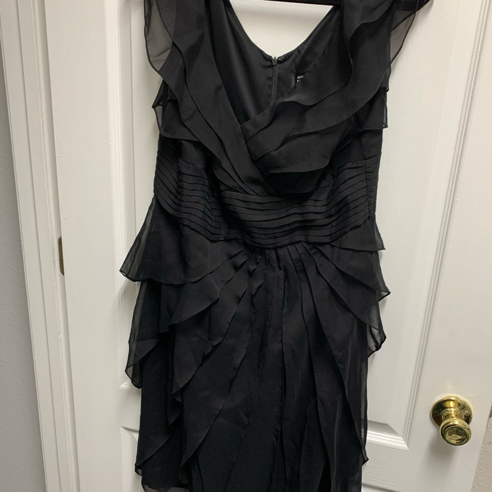 Adrianna Papell Black Asymmetrical Ruffled Mini Dress